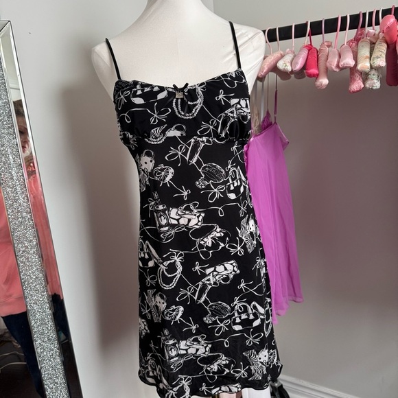 Vintage Italian Made Parisian Slip Dress bow coquette goth diva grunge M - Picture 2 of 7